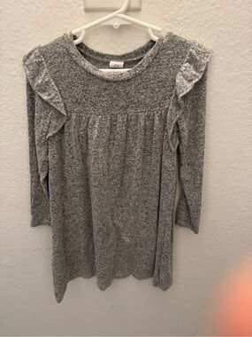 GAP Girls' Heather Gray Long-Sleeve Ruffle Shoulder Top